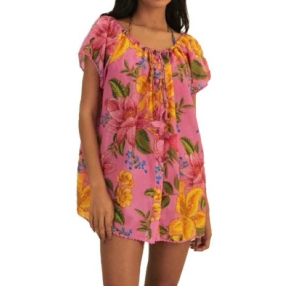 FARM Rio Dresses & Skirts - NEW RARE FARM Rio Summer Fruit Pink Mini Dress Crochet Tassels Cover-Up Size S